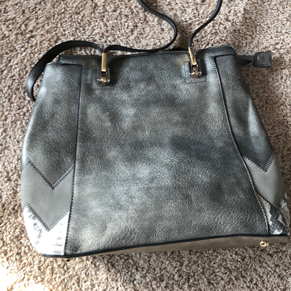Grey silver zipper shoulder bag